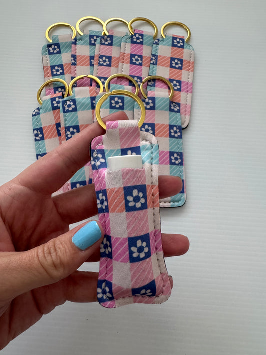Floral Checkered Chapstick Holder Keychains (Pack of 5)