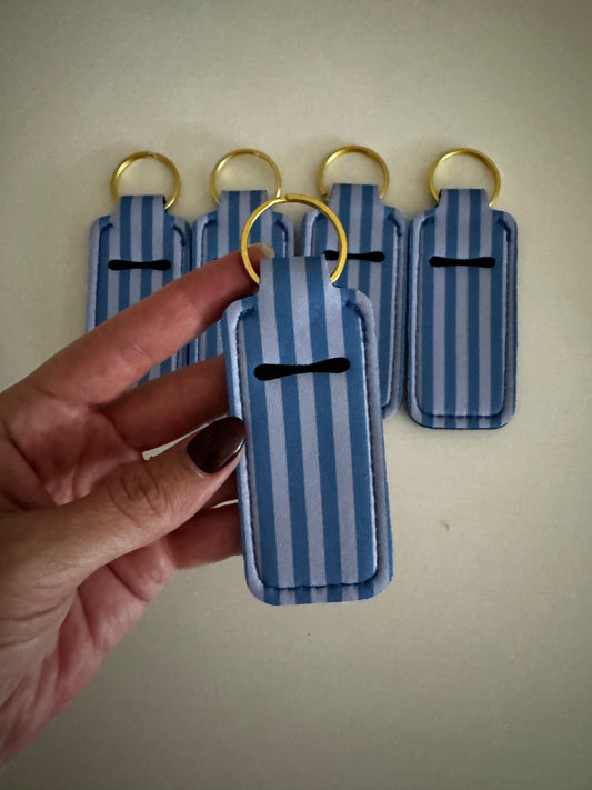 Blue Stripes Chapstick Holder Keychains (Pack of 5)