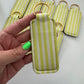 Lime Green + White Stripes Chapstick Holder Keychains (Pack of 5)