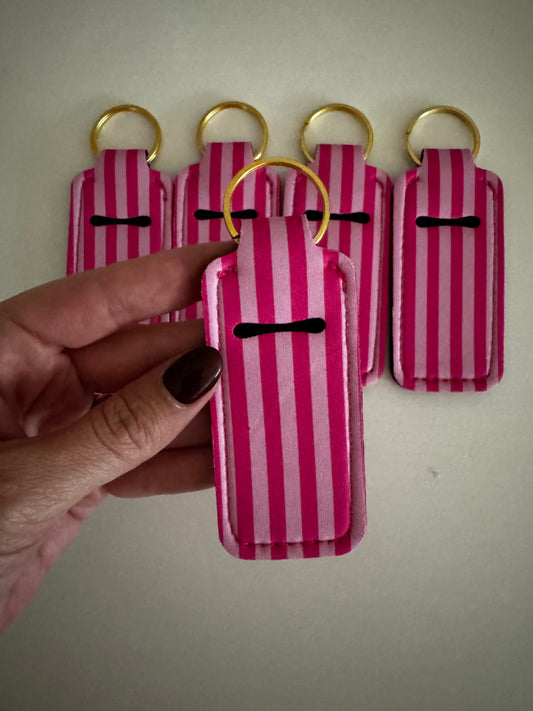 Pink Stripes Chapstick Holder Keychains (Pack of 5)