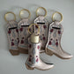 Ivory with Maroon Flowers Boot Chapstick Holder Keychains (Pack of 5)