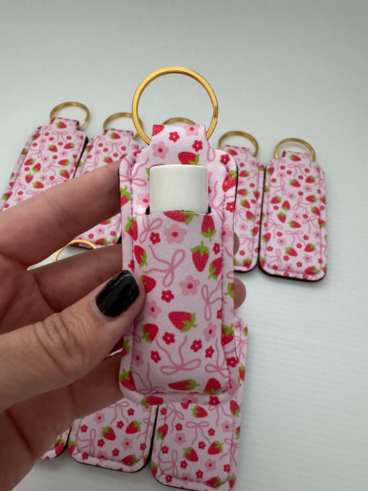 Strawberry + Bows Chapstick Holder Keychains (Pack of 5)