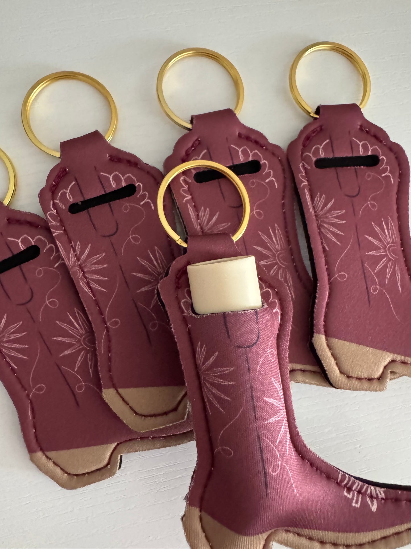 Maroon Boot Chapstick Holder Keychains (Pack of 5)