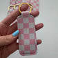 Pink+White Checkered Chapstick Holder Keychains (Pack of 5)