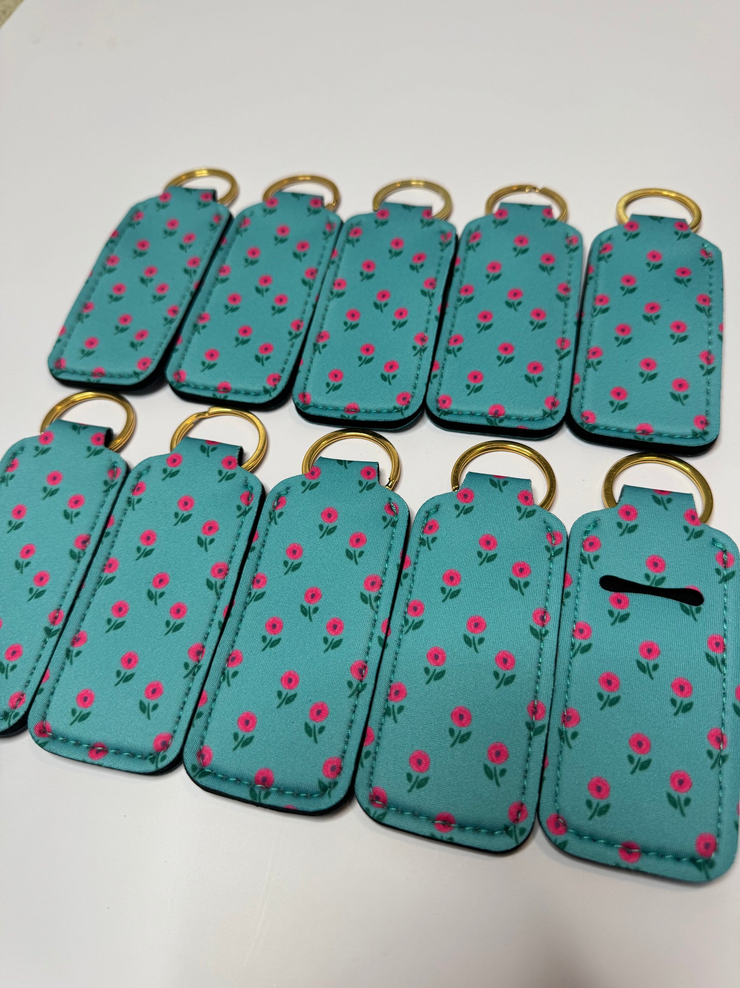 Mini Pink Flowers Chapstick Holder Keychains (Pack of 5)