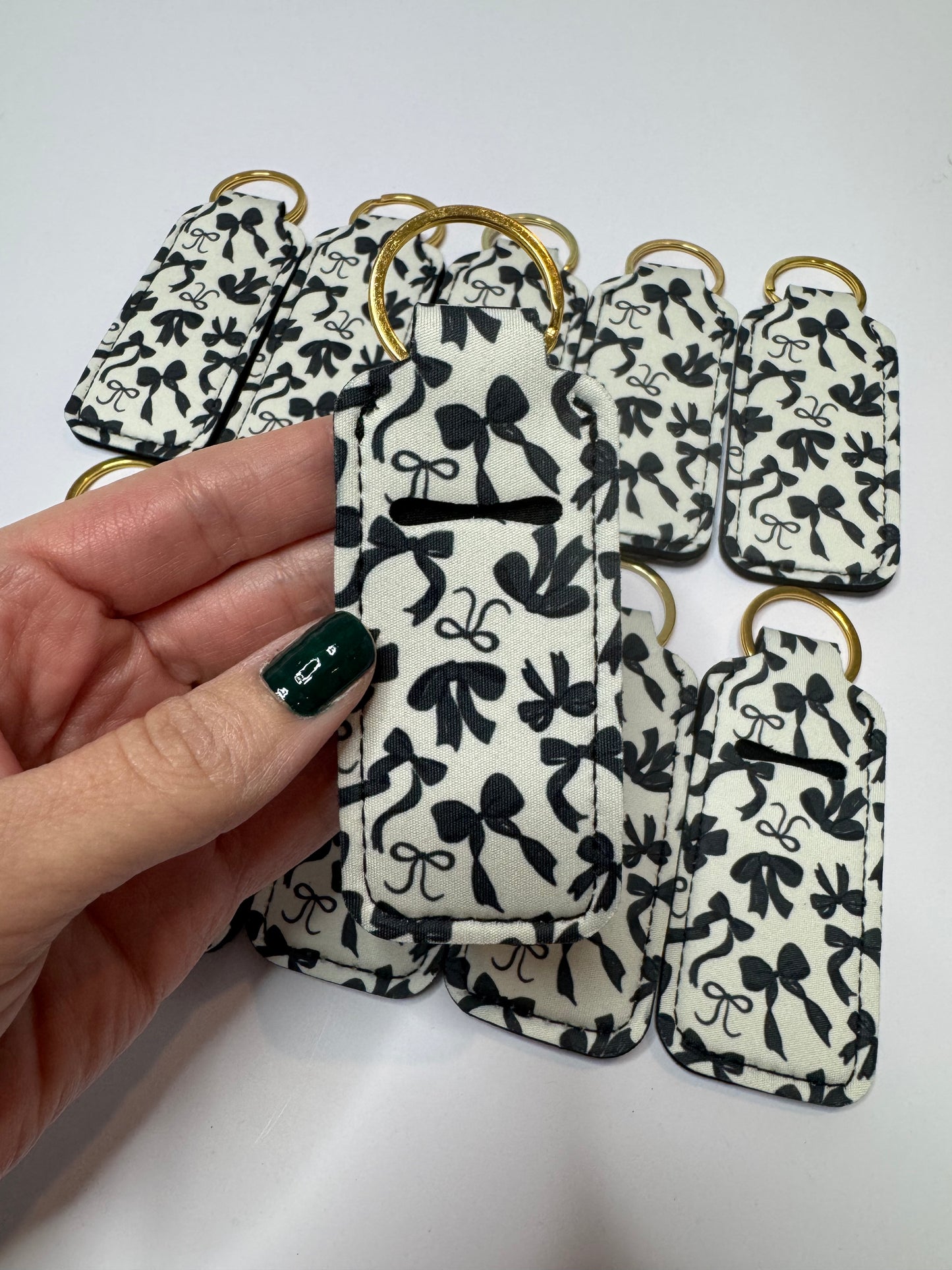 Black Bows Chapstick Holder Keychains (Pack of 5)