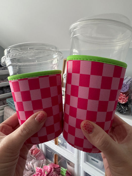 Pink Checkered Coffee Sleeves (Pack of 5)