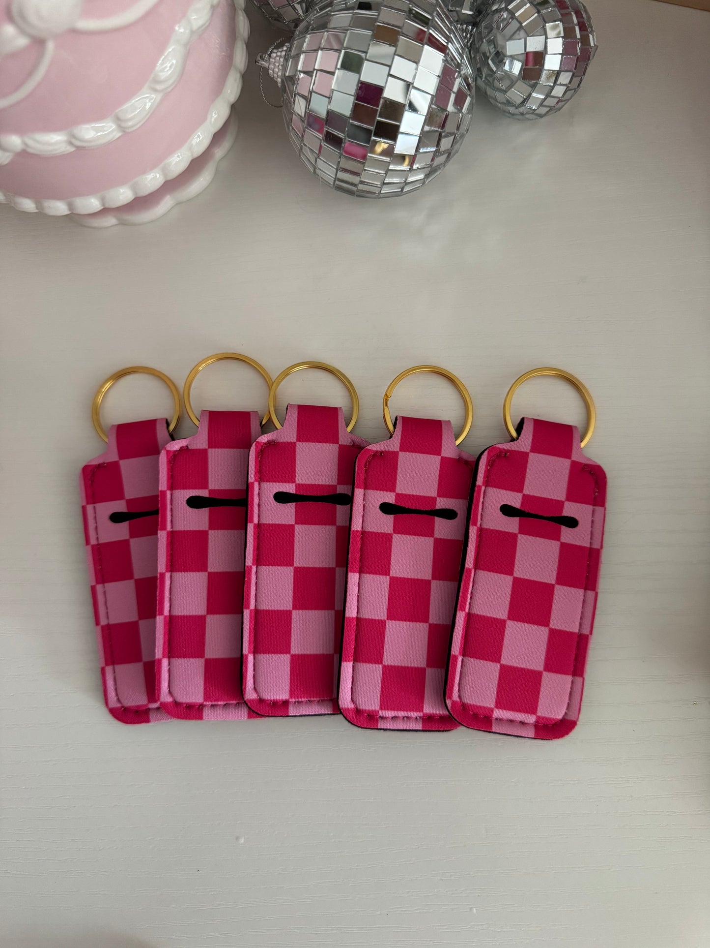 Pink Checkered Chapstick Holder Keychains (Pack of 5)