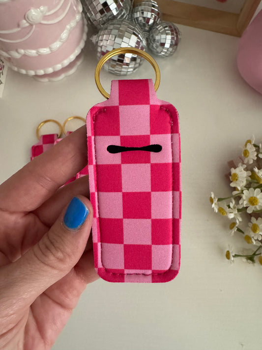 Pink Checkered Chapstick Holder Keychains (Pack of 5)
