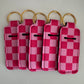 Pink Checkered Chapstick Holder Keychains (Pack of 5)