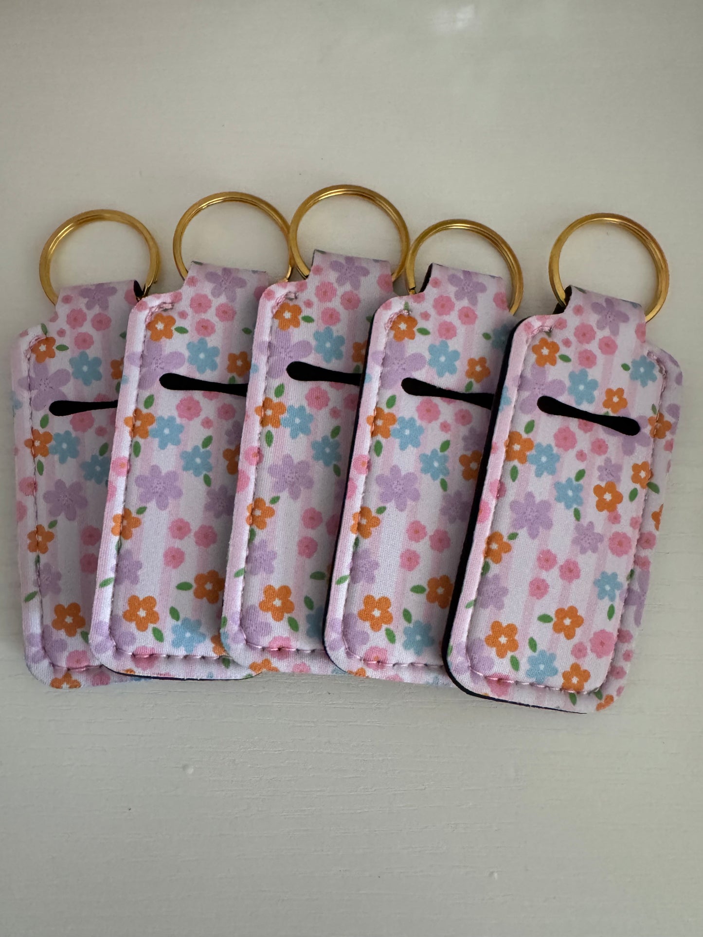 Pastel Florals + Stripes Chapstick Holder Keychains (Pack of 5)