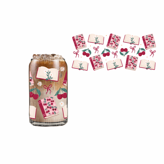 Books + Cherries (DOUBLE SIDED) UVDTF 16oz cup wrap