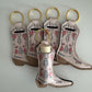 Ivory With Pink Flowers Boot Chapstick Holder Keychains (Pack of 5)