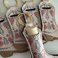 Ivory With Pink Flowers Boot Chapstick Holder Keychains (Pack of 5)