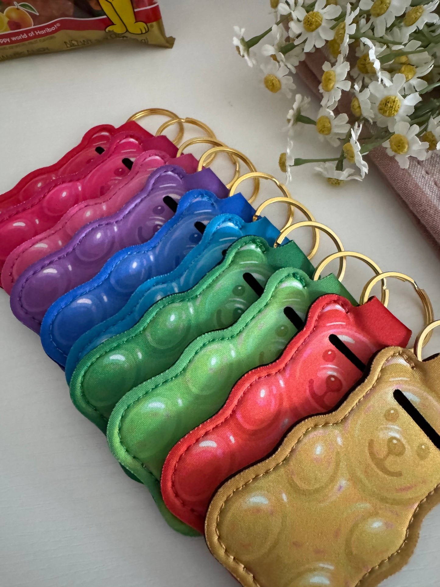 Rainbow Gummy Bear Chapstick Holder Keychains (Pack of 5)