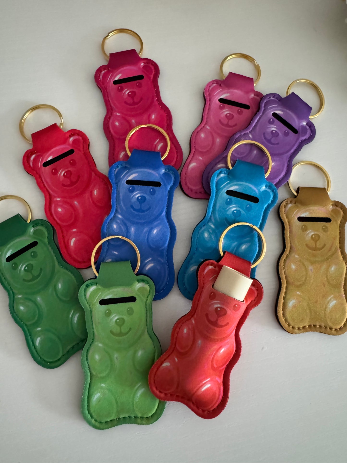 Rainbow Gummy Bear Chapstick Holder Keychains (Pack of 5)