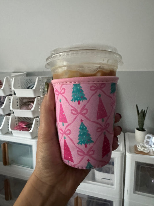 Pink Christmas Trellis SMALL Coffee Coozies (Pack of 5)