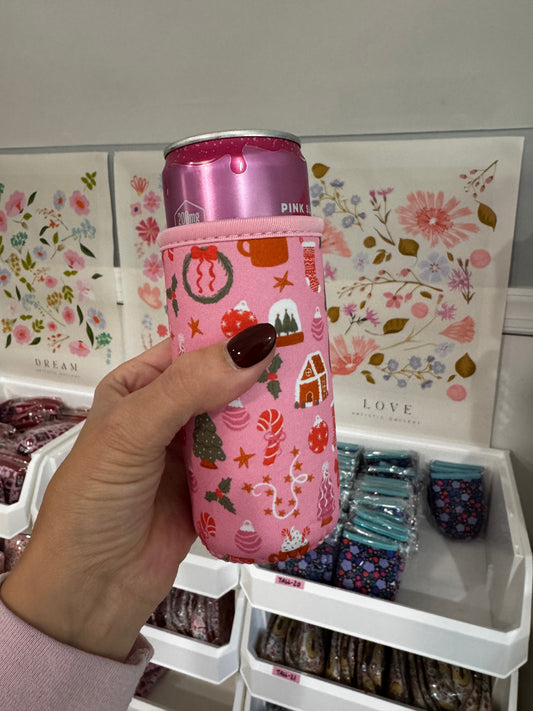 Pink Christmas Tall Can Sleeves (Pack of 5)