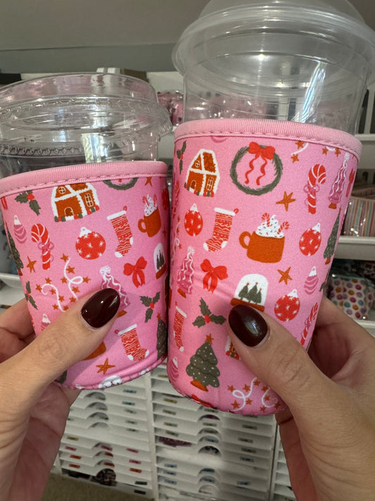 Pink Christmas Coffee Sleeves (Pack of 5)