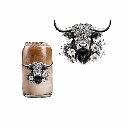 Black + White Highland Cow UVDTF decal