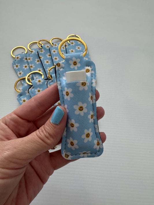 Blue Happy Daisies Chapstick Holder Keychains (Pack of 5)