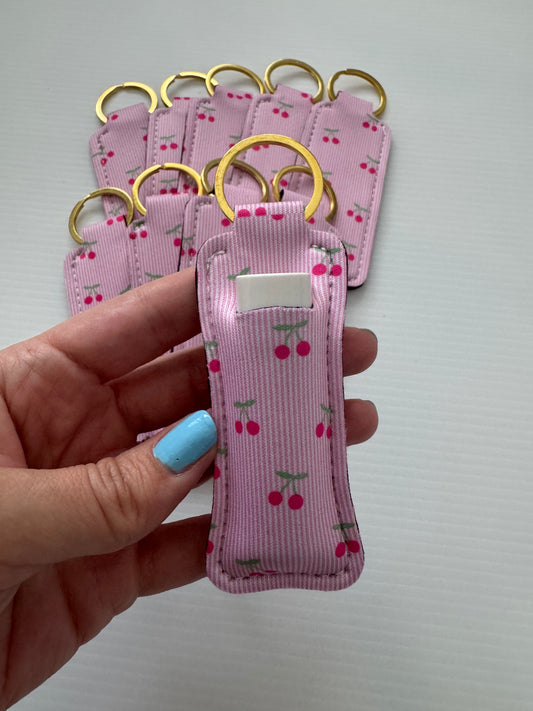 Mini Cherry Stripes Chapstick Holder Keychains (Pack of 5)