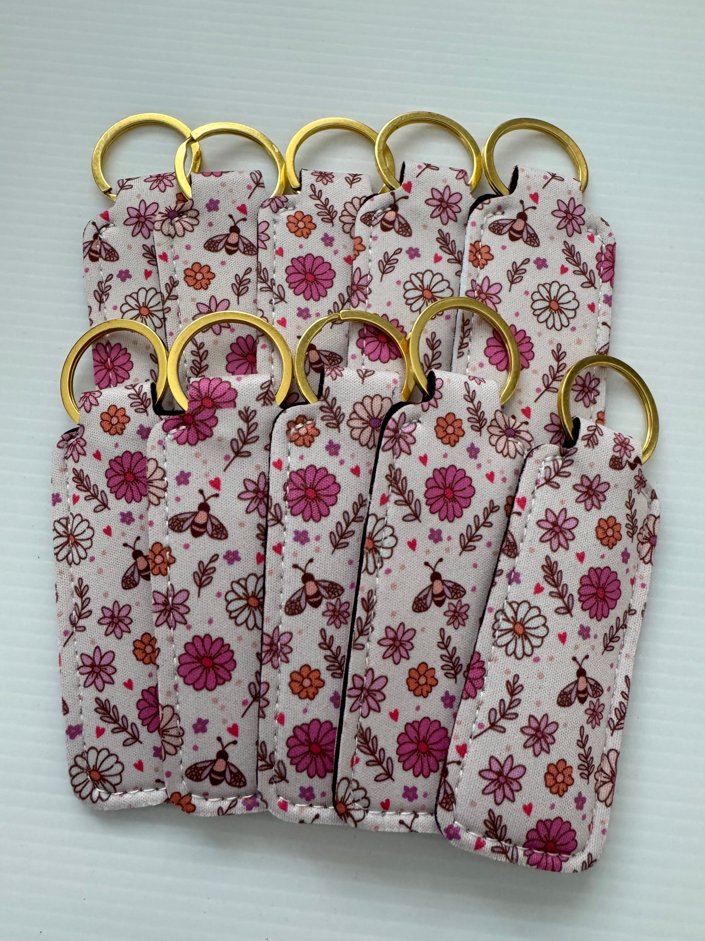 Bee's + Flowers Chapstick Holder Keychains (Pack of 5)
