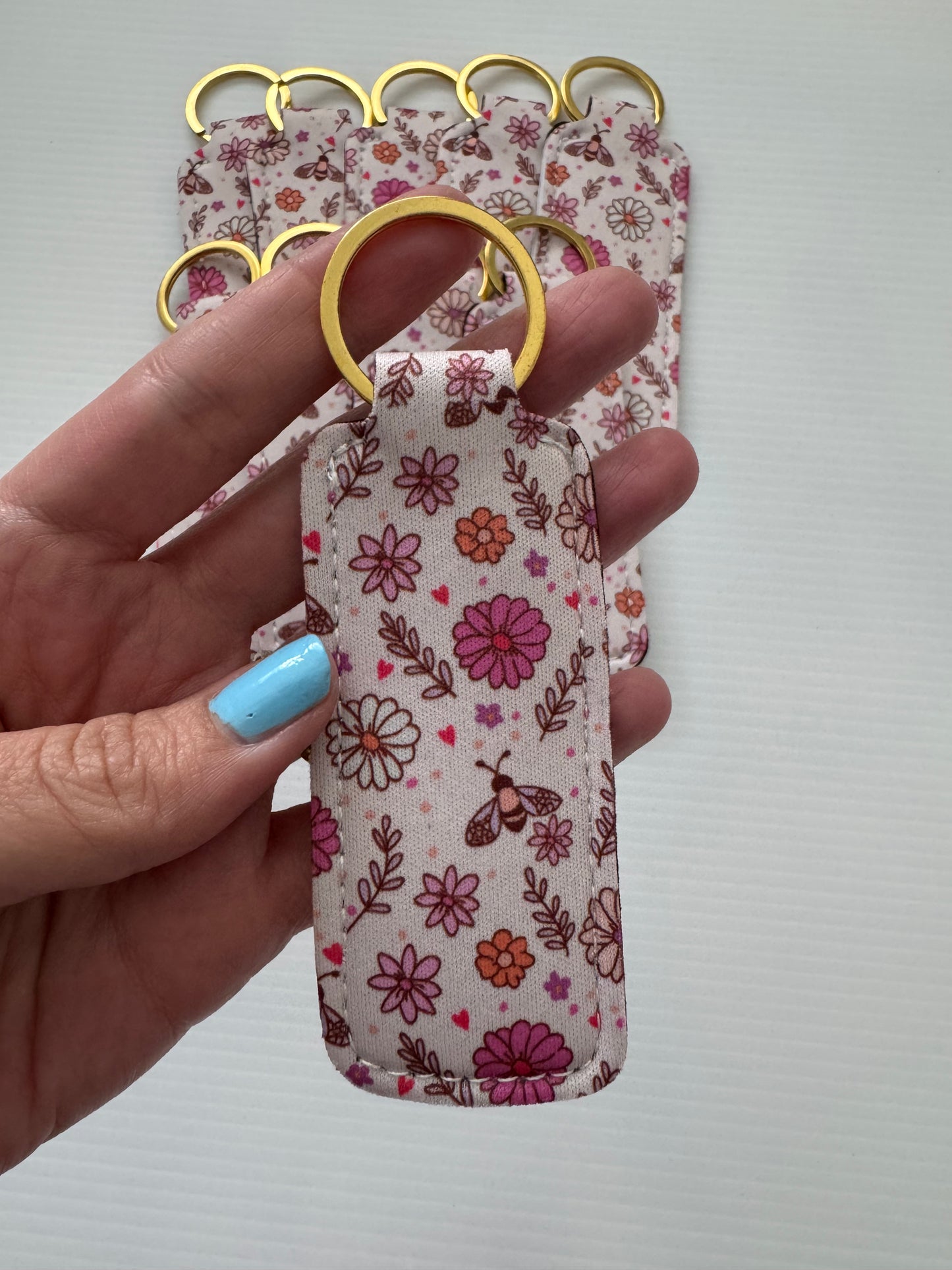 Bee's + Flowers Chapstick Holder Keychains (Pack of 5)