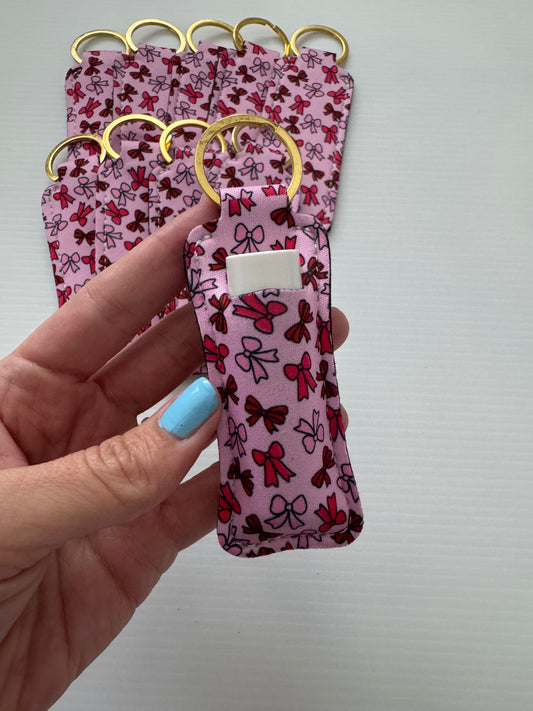 Pink + Red Ribbons Chapstick Holder Keychains (Pack of 5)
