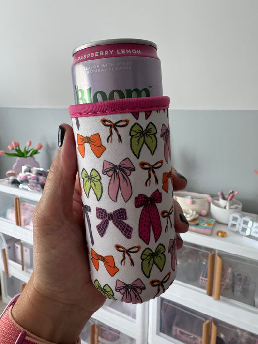 Orange + Pink Bows Tall Can Coozies