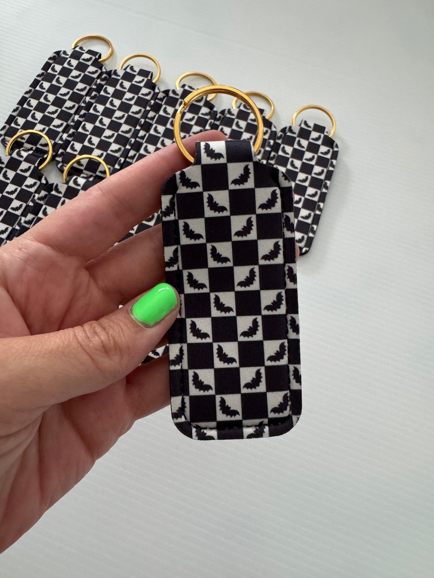 Checkered Bats Chapstick Holder Keychains (Pack of 5)