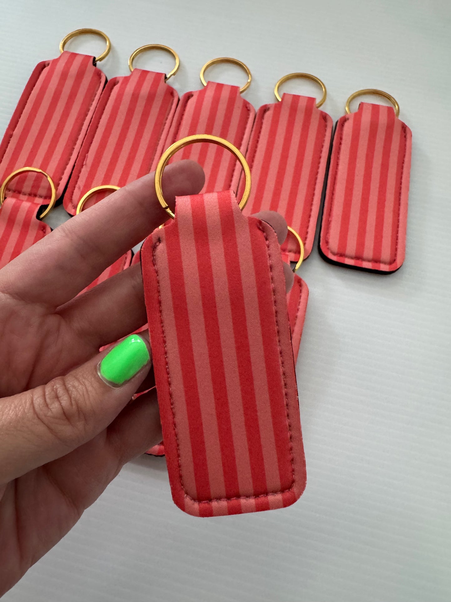 Orange Stripes Chapstick Holder Keychains (Pack of 5)