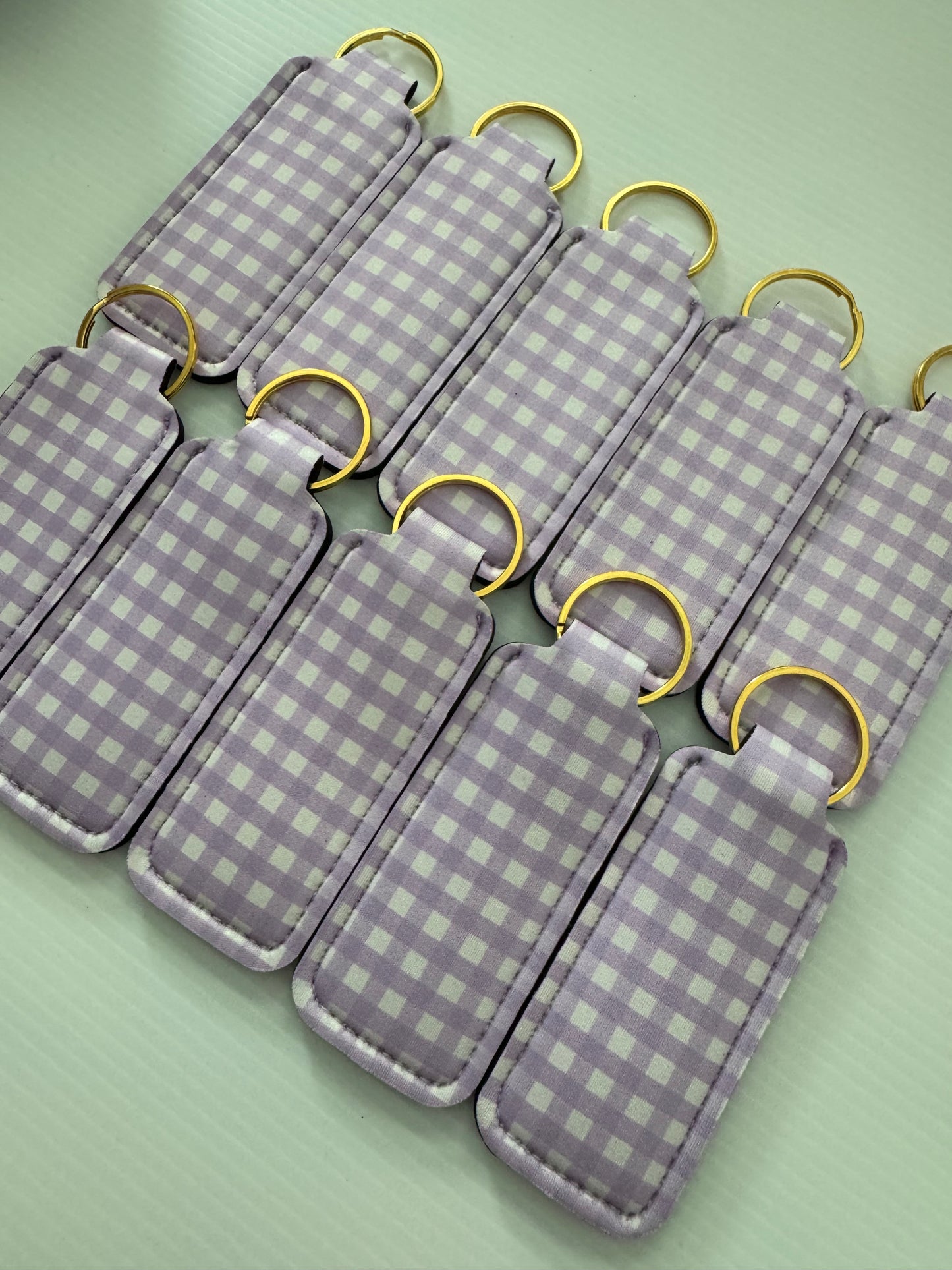 Purple + White Plaid Chapstick Holder Keychains (Pack of 5)