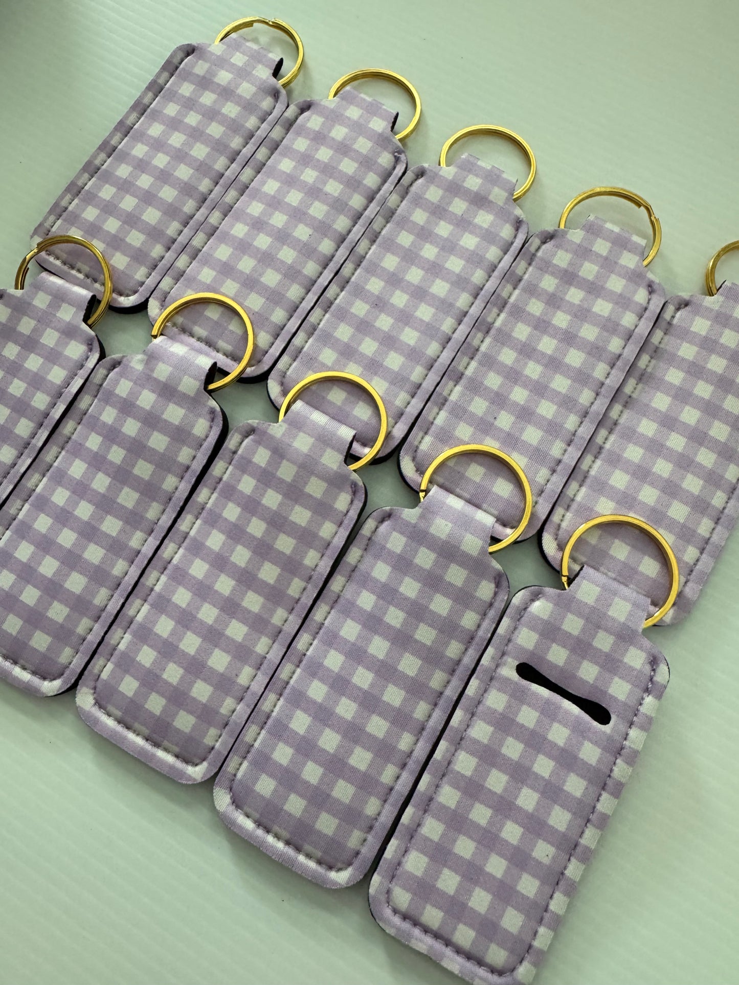 Purple + White Plaid Chapstick Holder Keychains (Pack of 5)