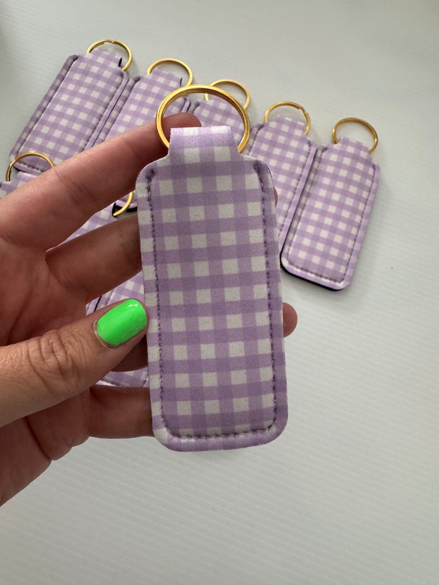 Purple + White Plaid Chapstick Holder Keychains (Pack of 5)