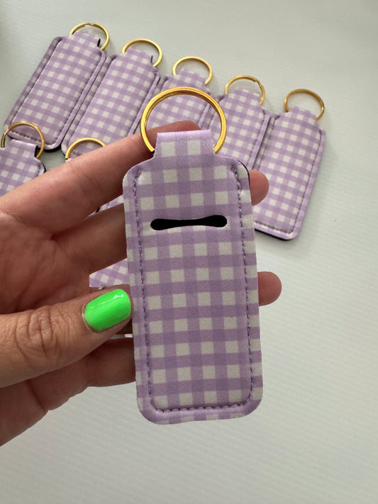 Purple + White Plaid Chapstick Holder Keychains (Pack of 5)