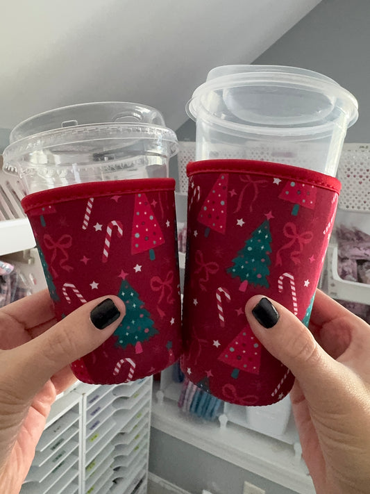 Red + Green Trees Coffee Coozies (Pack of 5)