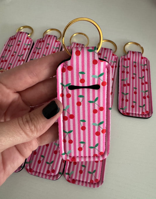 Cherry Stripes Chapstick Holder Keychains (Pack of 5)