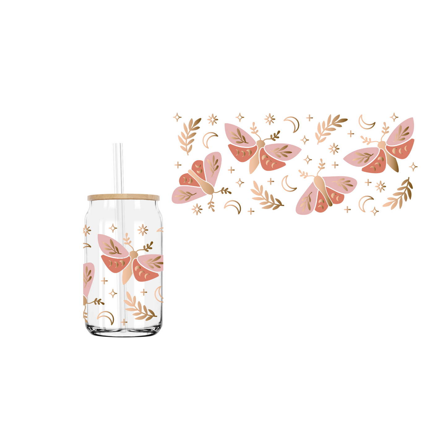 Boho Moth (DOUBLE SIDED) UVDTF cup wrap