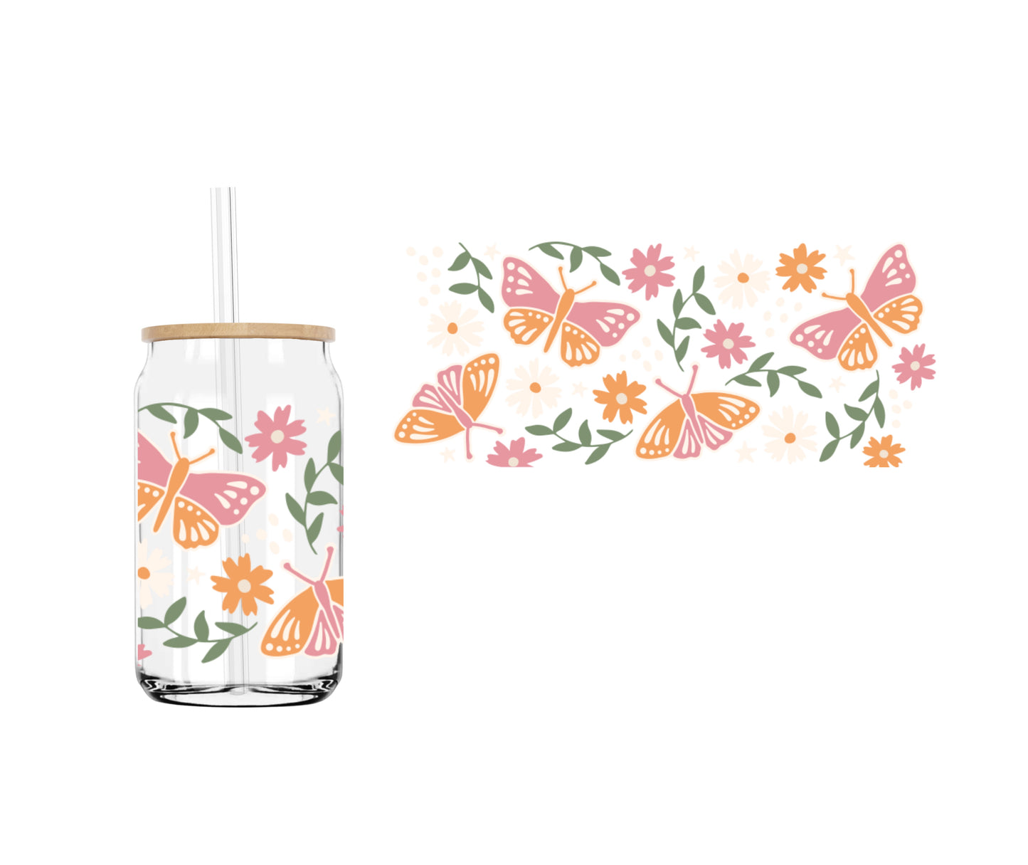 Butterfly + Daisy (DOUBLE SIDED) UVDTF cup wrap